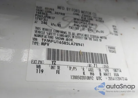 2005 Ford Expedition Nbx/Xlt z USA, uszkodzony, nr VIN 1FMFU16585LA78941